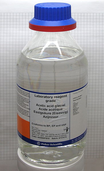  Acetic acid, reagent grade, 1 liter. 